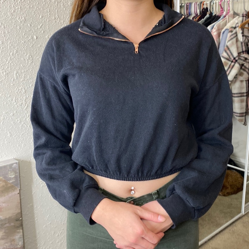 Black Fashion Nova half-zip crop top sweater
